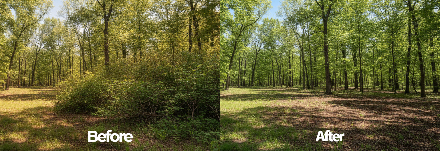 Before and after forestry mulching in Marinette County